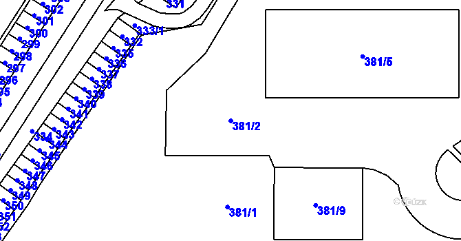 Parcela st. 381/2 v KÚ Hruškové Dvory, Katastrální mapa