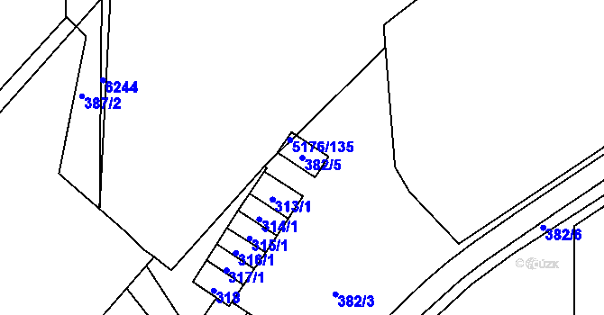 Parcela st. 382/5 v KÚ Hruškové Dvory, Katastrální mapa