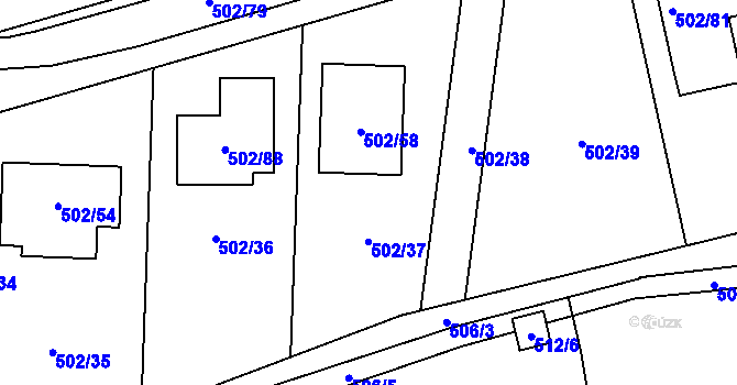 Parcela st. 502/37 v KÚ Hruškové Dvory, Katastrální mapa