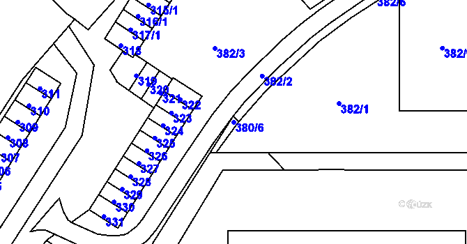 Parcela st. 380/6 v KÚ Hruškové Dvory, Katastrální mapa