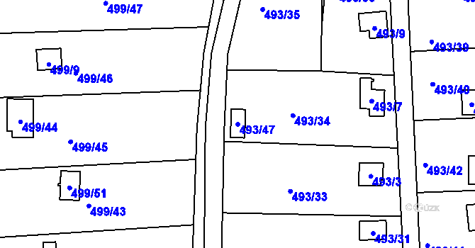 Parcela st. 493/47 v KÚ Hruškové Dvory, Katastrální mapa