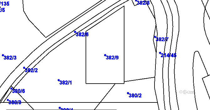 Parcela st. 382/9 v KÚ Hruškové Dvory, Katastrální mapa