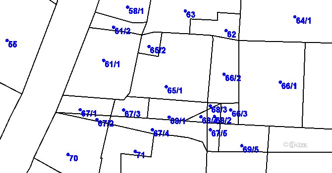 Parcela st. 65/1 v KÚ Hruškové Dvory, Katastrální mapa