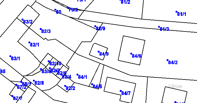 Parcela st. 84/9 v KÚ Hruškové Dvory, Katastrální mapa