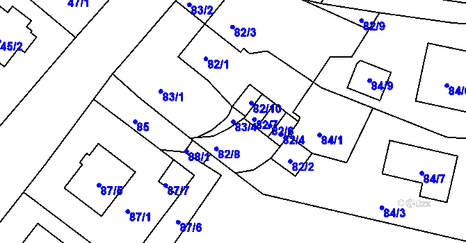 Parcela st. 83/4 v KÚ Hruškové Dvory, Katastrální mapa