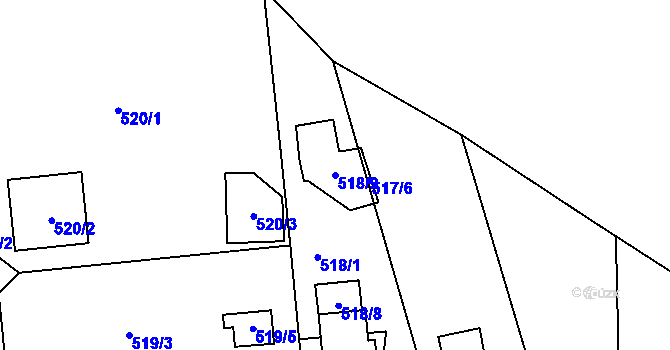 Parcela st. 518/9 v KÚ Hruškové Dvory, Katastrální mapa