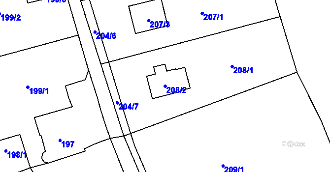 Parcela st. 208/2 v KÚ Hruškové Dvory, Katastrální mapa
