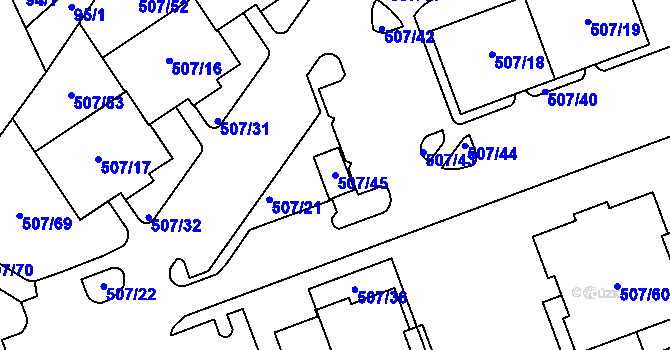 Parcela st. 507/45 v KÚ Hruškové Dvory, Katastrální mapa