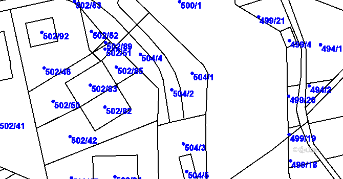 Parcela st. 504/2 v KÚ Hruškové Dvory, Katastrální mapa