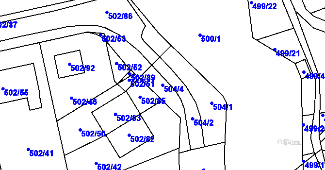 Parcela st. 504/4 v KÚ Hruškové Dvory, Katastrální mapa