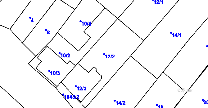Parcela st. 12/2 v KÚ Hrušky, Katastrální mapa