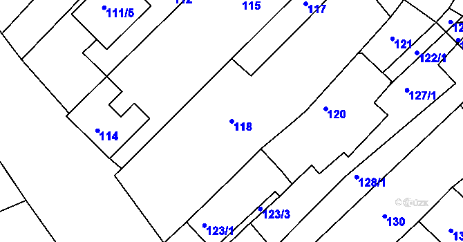 Parcela st. 118 v KÚ Hrušky, Katastrální mapa