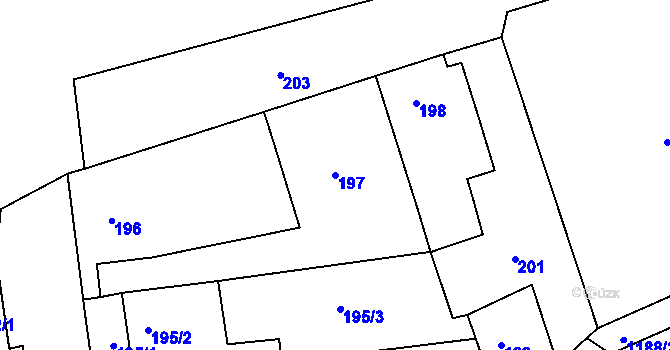 Parcela st. 197 v KÚ Hrušky, Katastrální mapa