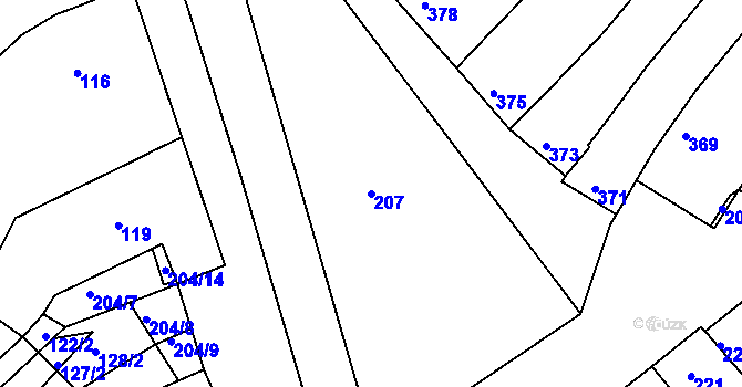 Parcela st. 207 v KÚ Hrušky, Katastrální mapa
