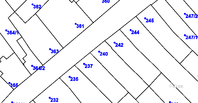 Parcela st. 240 v KÚ Hrušky, Katastrální mapa