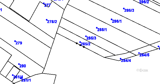 Parcela st. 285/2 v KÚ Hrušky, Katastrální mapa