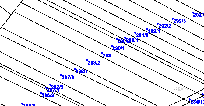 Parcela st. 289 v KÚ Hrušky, Katastrální mapa