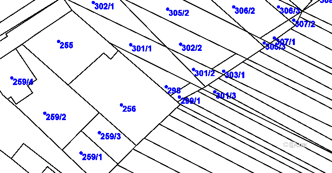 Parcela st. 298 v KÚ Hrušky, Katastrální mapa