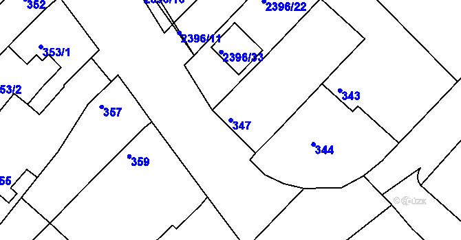 Parcela st. 347 v KÚ Hrušky, Katastrální mapa