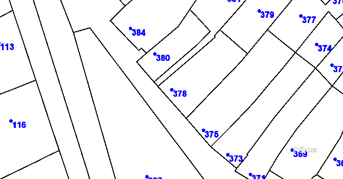 Parcela st. 378 v KÚ Hrušky, Katastrální mapa