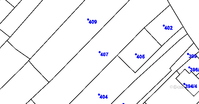 Parcela st. 407 v KÚ Hrušky, Katastrální mapa