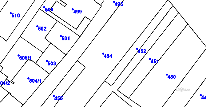 Parcela st. 454 v KÚ Hrušky, Katastrální mapa