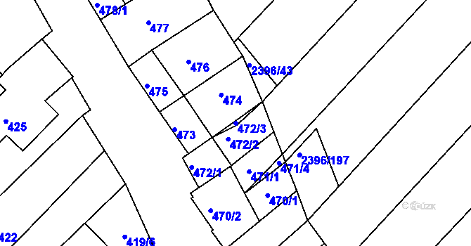 Parcela st. 472/3 v KÚ Hrušky, Katastrální mapa