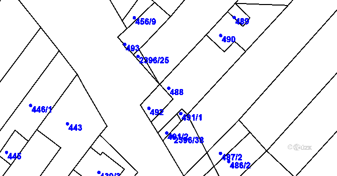 Parcela st. 488 v KÚ Hrušky, Katastrální mapa