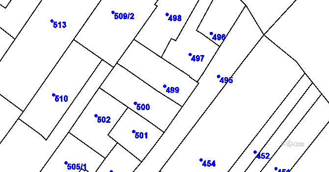 Parcela st. 499 v KÚ Hrušky, Katastrální mapa