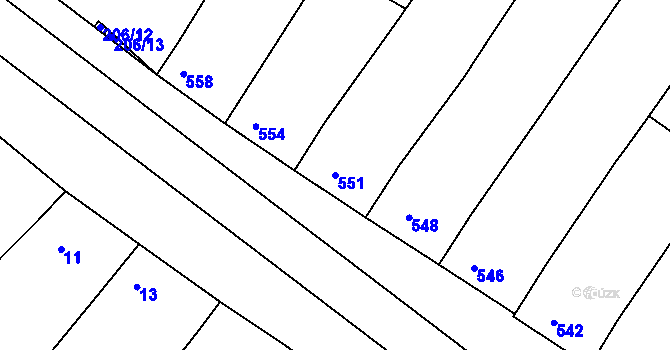 Parcela st. 551 v KÚ Hrušky, Katastrální mapa