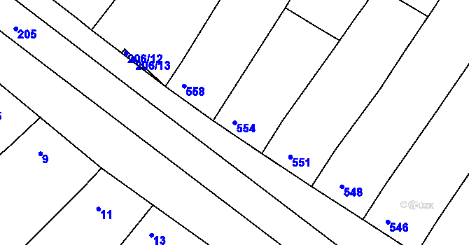 Parcela st. 554 v KÚ Hrušky, Katastrální mapa