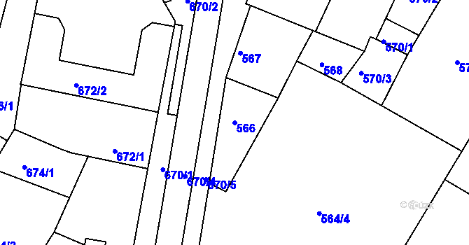 Parcela st. 566 v KÚ Hrušky, Katastrální mapa