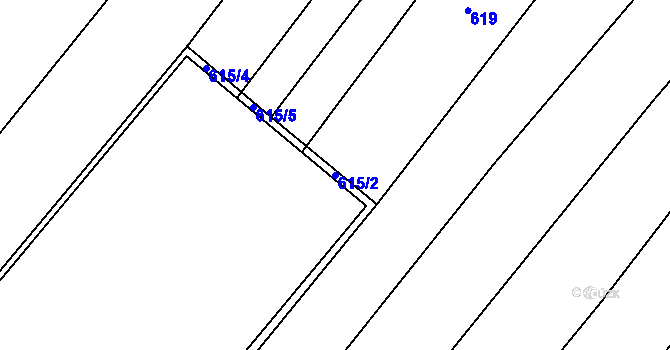 Parcela st. 615/2 v KÚ Hrušky, Katastrální mapa