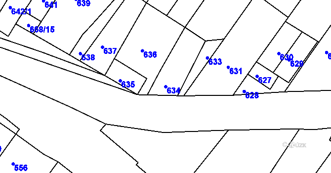 Parcela st. 634 v KÚ Hrušky, Katastrální mapa