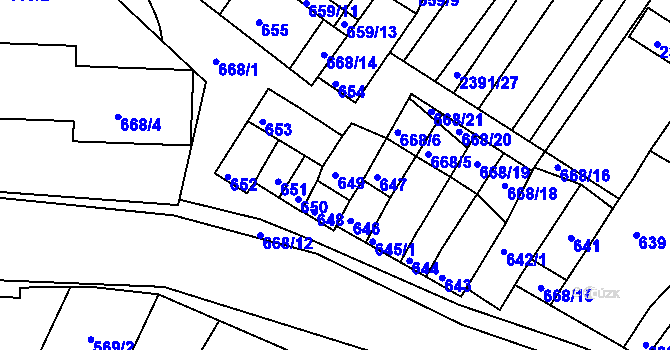 Parcela st. 649 v KÚ Hrušky, Katastrální mapa