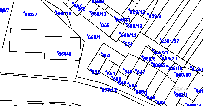 Parcela st. 653 v KÚ Hrušky, Katastrální mapa