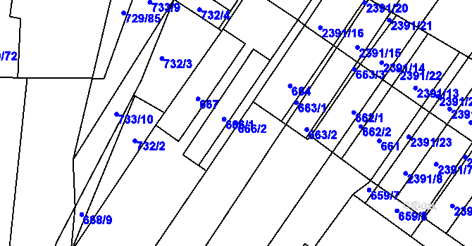 Parcela st. 666/2 v KÚ Hrušky, Katastrální mapa