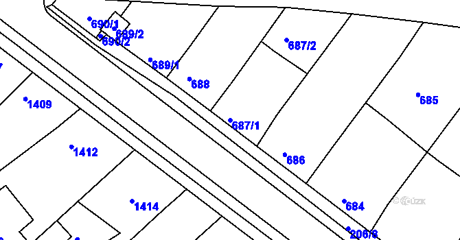 Parcela st. 687/1 v KÚ Hrušky, Katastrální mapa