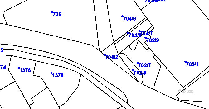 Parcela st. 704/2 v KÚ Hrušky, Katastrální mapa