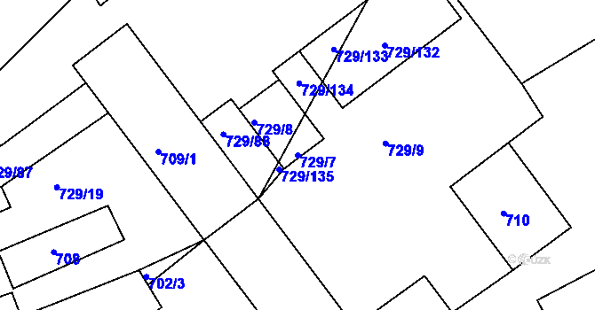 Parcela st. 729/7 v KÚ Hrušky, Katastrální mapa