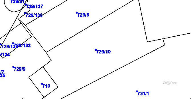 Parcela st. 729/10 v KÚ Hrušky, Katastrální mapa