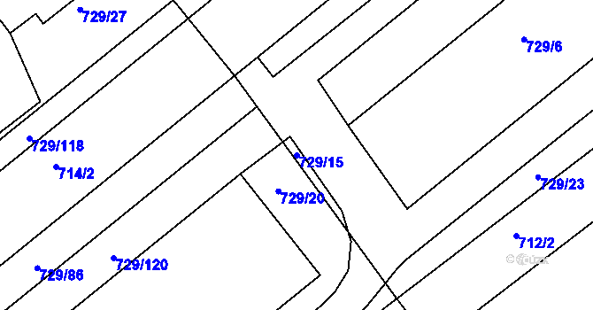 Parcela st. 729/15 v KÚ Hrušky, Katastrální mapa