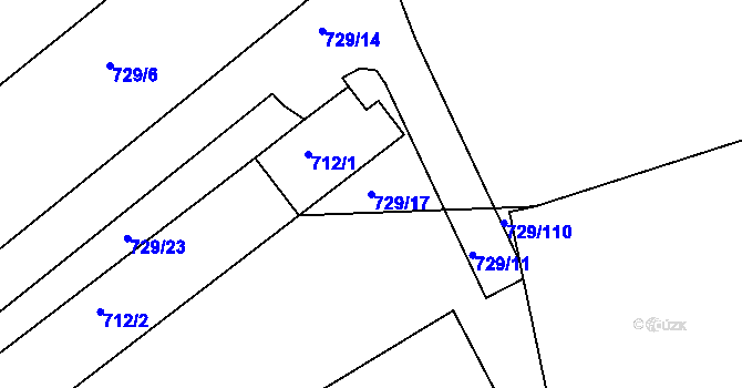 Parcela st. 729/17 v KÚ Hrušky, Katastrální mapa