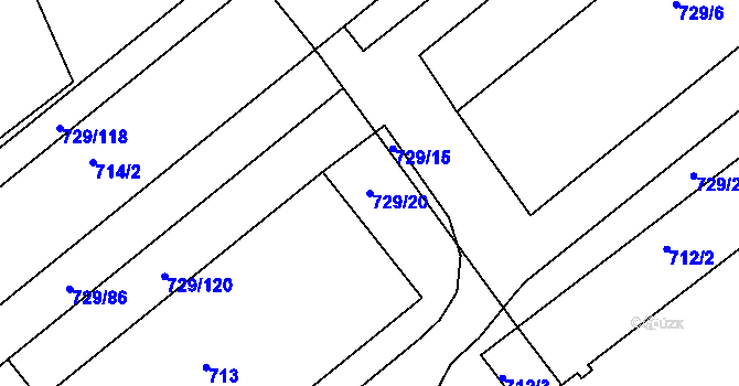 Parcela st. 729/20 v KÚ Hrušky, Katastrální mapa