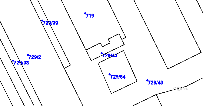 Parcela st. 729/43 v KÚ Hrušky, Katastrální mapa