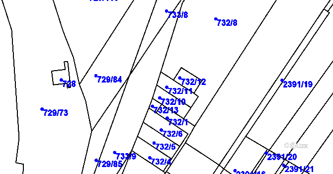 Parcela st. 732/11 v KÚ Hrušky, Katastrální mapa