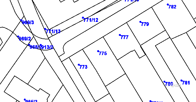 Parcela st. 775 v KÚ Hrušky, Katastrální mapa