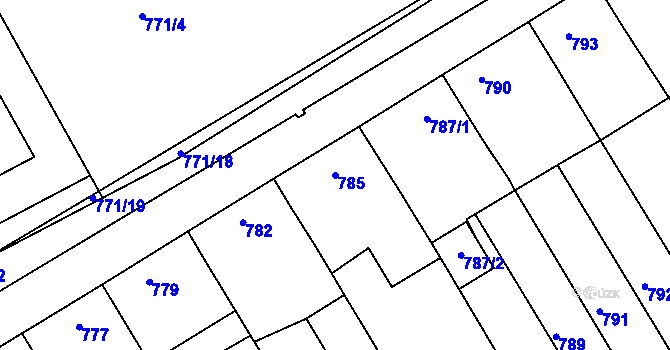 Parcela st. 785 v KÚ Hrušky, Katastrální mapa