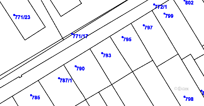 Parcela st. 793 v KÚ Hrušky, Katastrální mapa