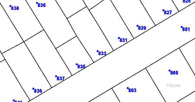 Parcela st. 833 v KÚ Hrušky, Katastrální mapa